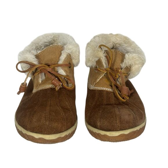 Sperry Top Sider Women’s Faux Fur Lined Duck Bootie Slipper Size 7 Whiskey Suede - Picture 2 of 10